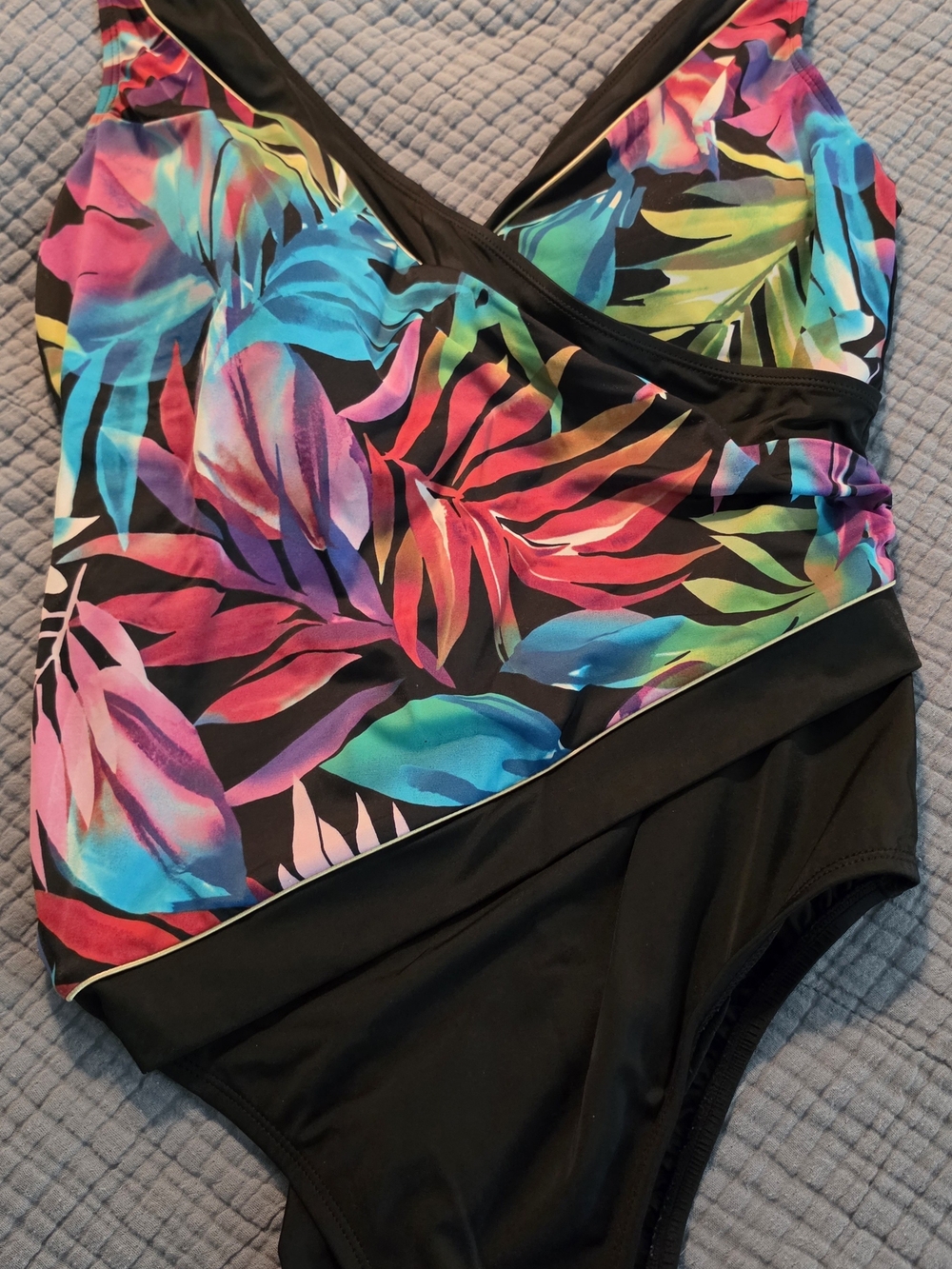 St. John's Bay Black One-Piece Swimsuit with Multicolor Tropical Leaf Print
